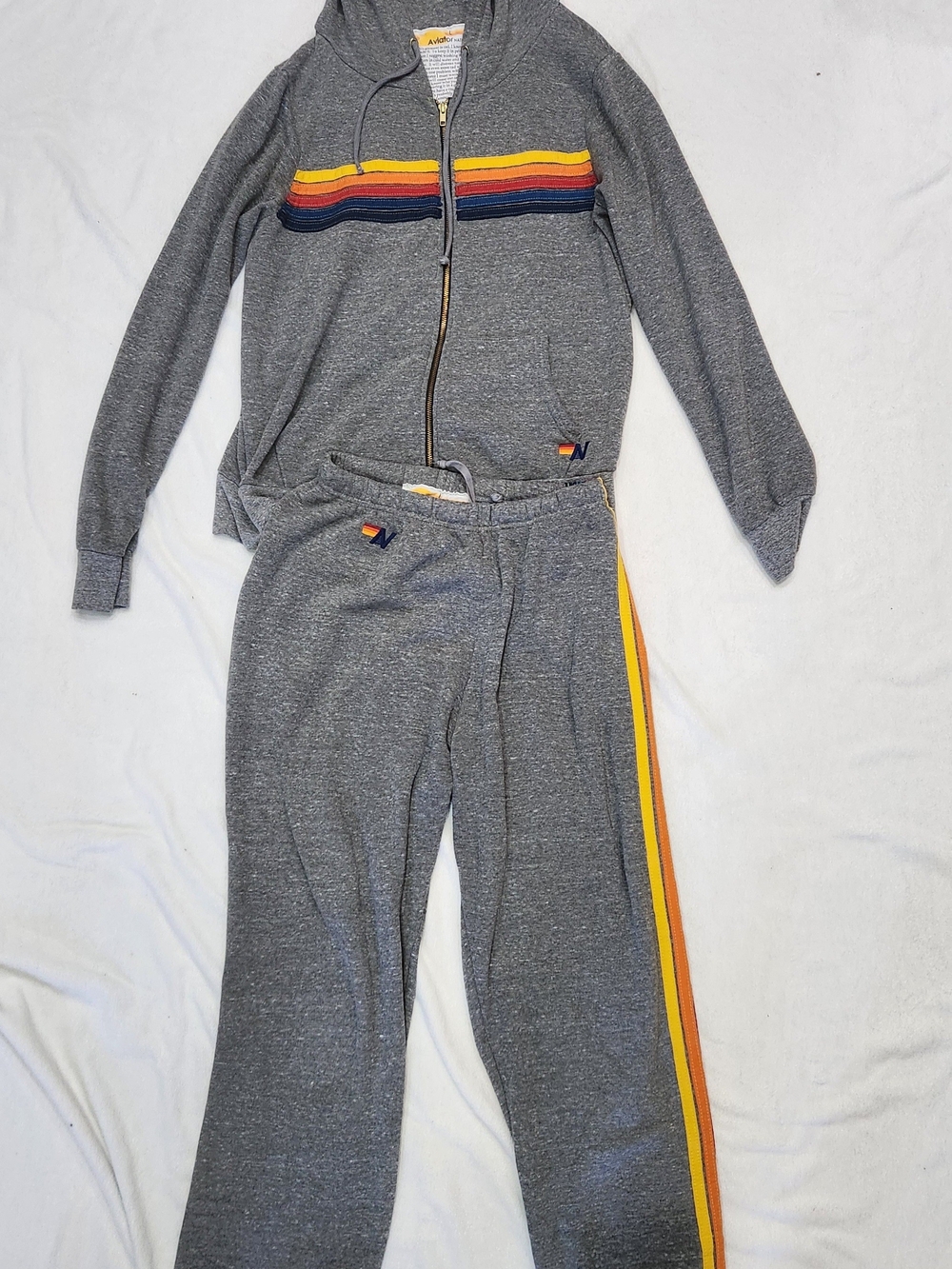 2pc set AVIATOR NATION  Stripe hoodie / sweatpants - Rainbow - Large